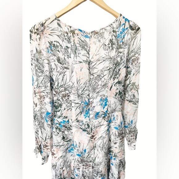 REISS Nyla Gray Blue Floral Long Sleeve Sheer Midi Dress Size 4 - Picture 5 of 12